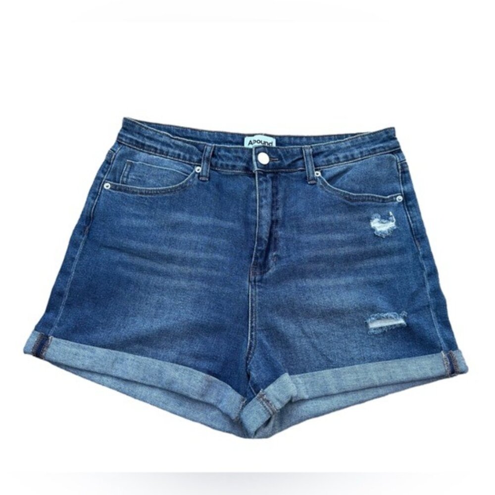 Abound Womens Denim Shorts Dark Wash Size 32 Cotton/Spandex Rolled Distressed